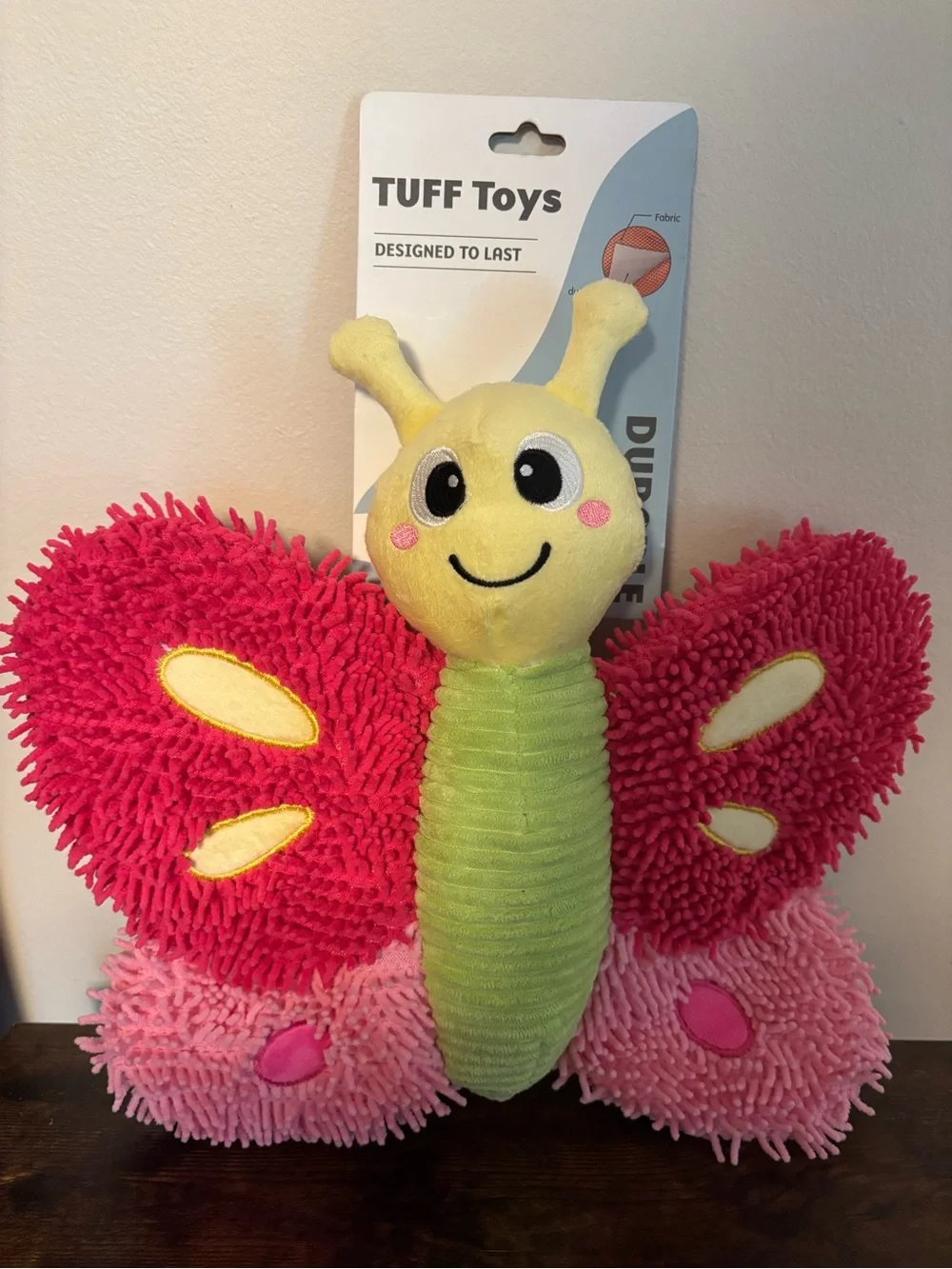 TUFF Toys Plush Pink & Hot Pink Chenille Butterfly Dog Toy